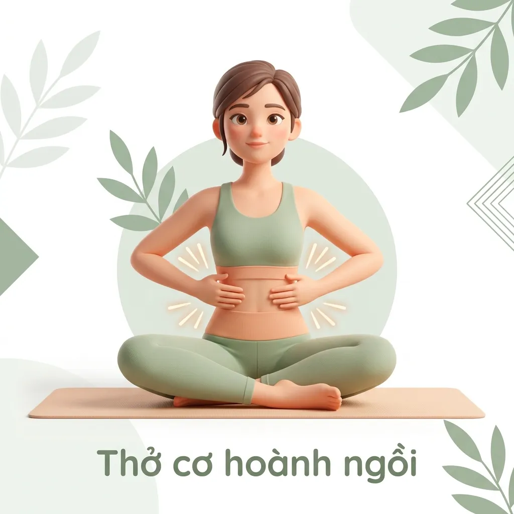 Thở cơ hoành ngồi xếp bằng - tay đặt hai bên xương sườn